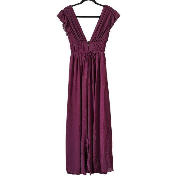 Lulus Dresses & Skirts - Lulu's Heavenly Hues Burgundy Plunge Neckline Sleeveless Maxi Dress XS